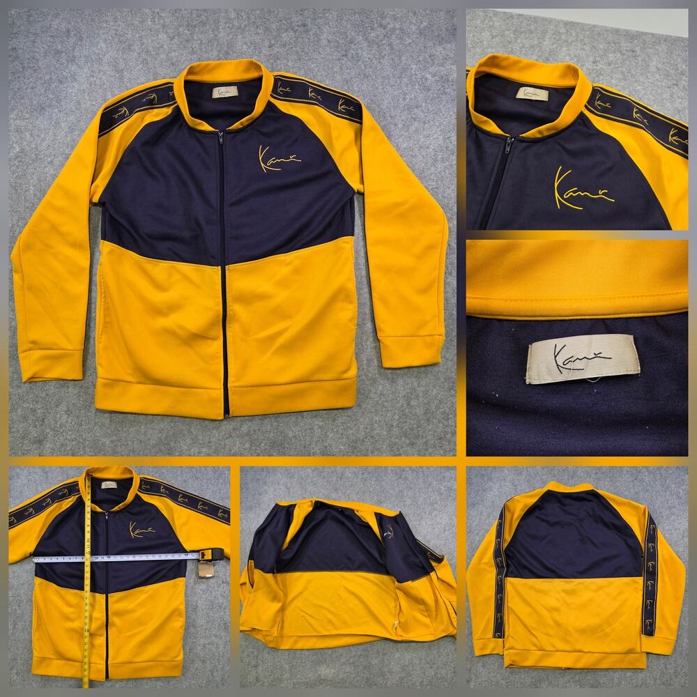 VTG Karl Kani Track Jacket Mens‎ 4XL Big & Tall Yellow Navy Colorblock Full Zip